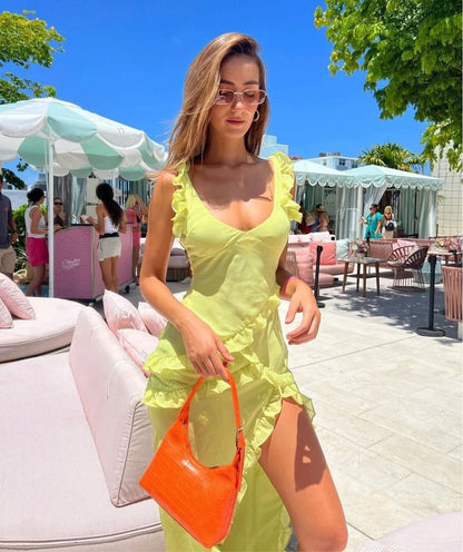 House Of CB Pixie Ruffle Maxi Dress - Lime