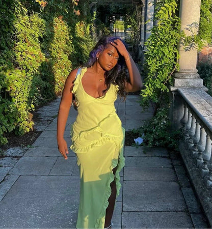 House Of CB Pixie Ruffle Maxi Dress - Lime