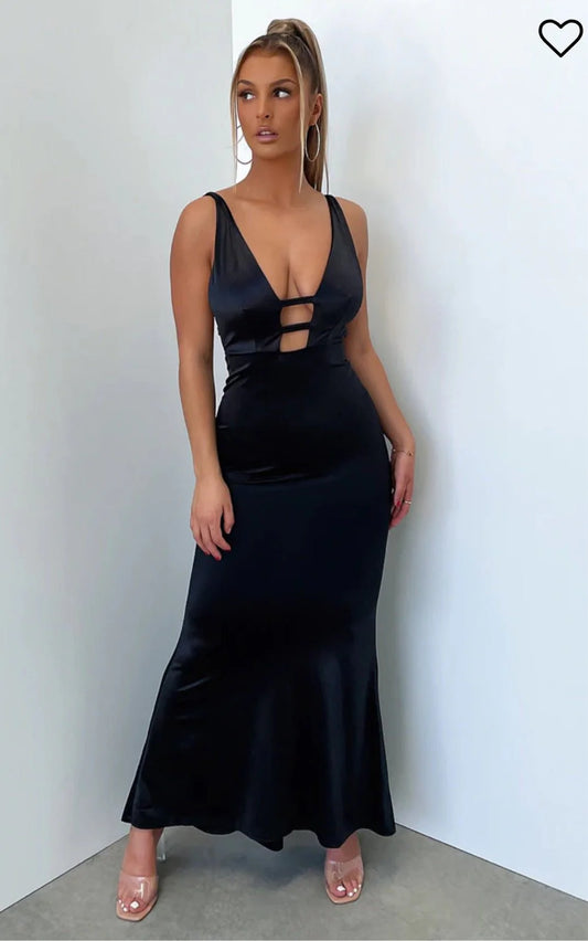 Ashton Plunge Satin Gown - Black