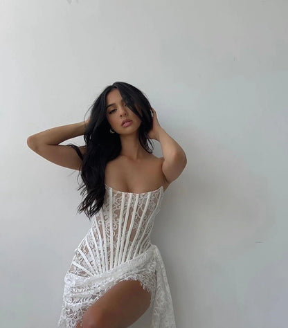 Heiress Beverly Hills Lace Corset Draped Mini Dress