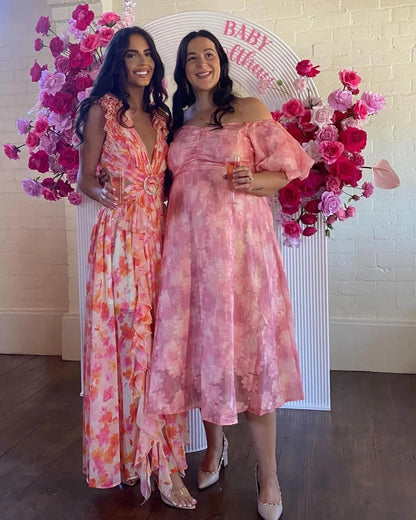 Anne Louise Boutique Cassini Floral Maxi Dress - Orange Fuchsia