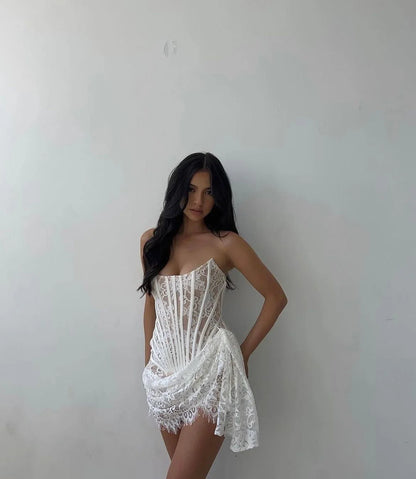 Heiress Beverly Hills Lace Corset Draped Mini Dress