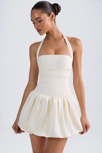 Oh Polly Ludmila Halterneck Bubble Mini dress - Ivory