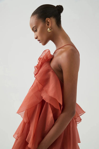 Aje Pandorea Layered Maxi Dress - Coral Clay