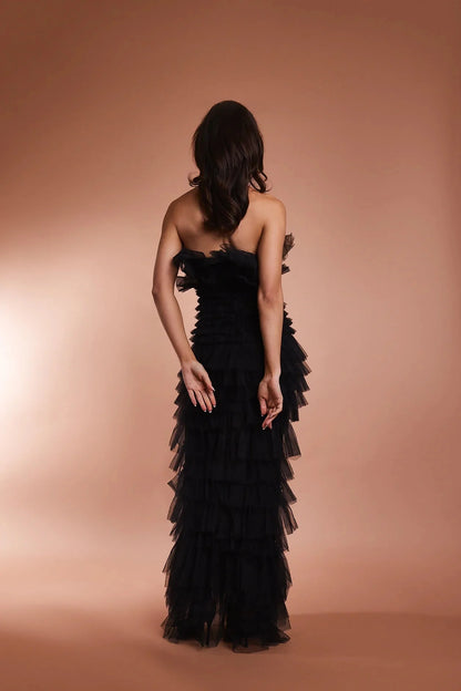 From A Friend Odette Tulle Ruffle Maxi Dress