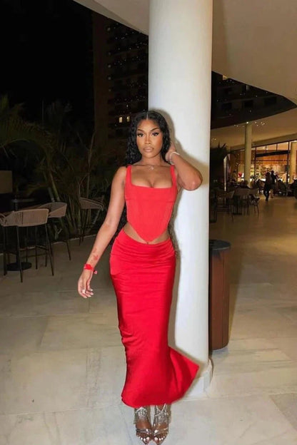 House Of CB Edetta Mesh Corset and Colette Skirt - Scarlett Red
