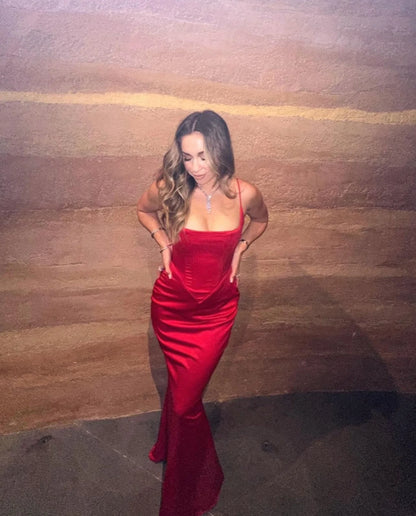 House Of CB Olivette Satin Dress - Red