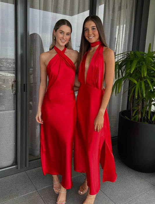 YLD Design Halter Tie Maxi Dress - Red