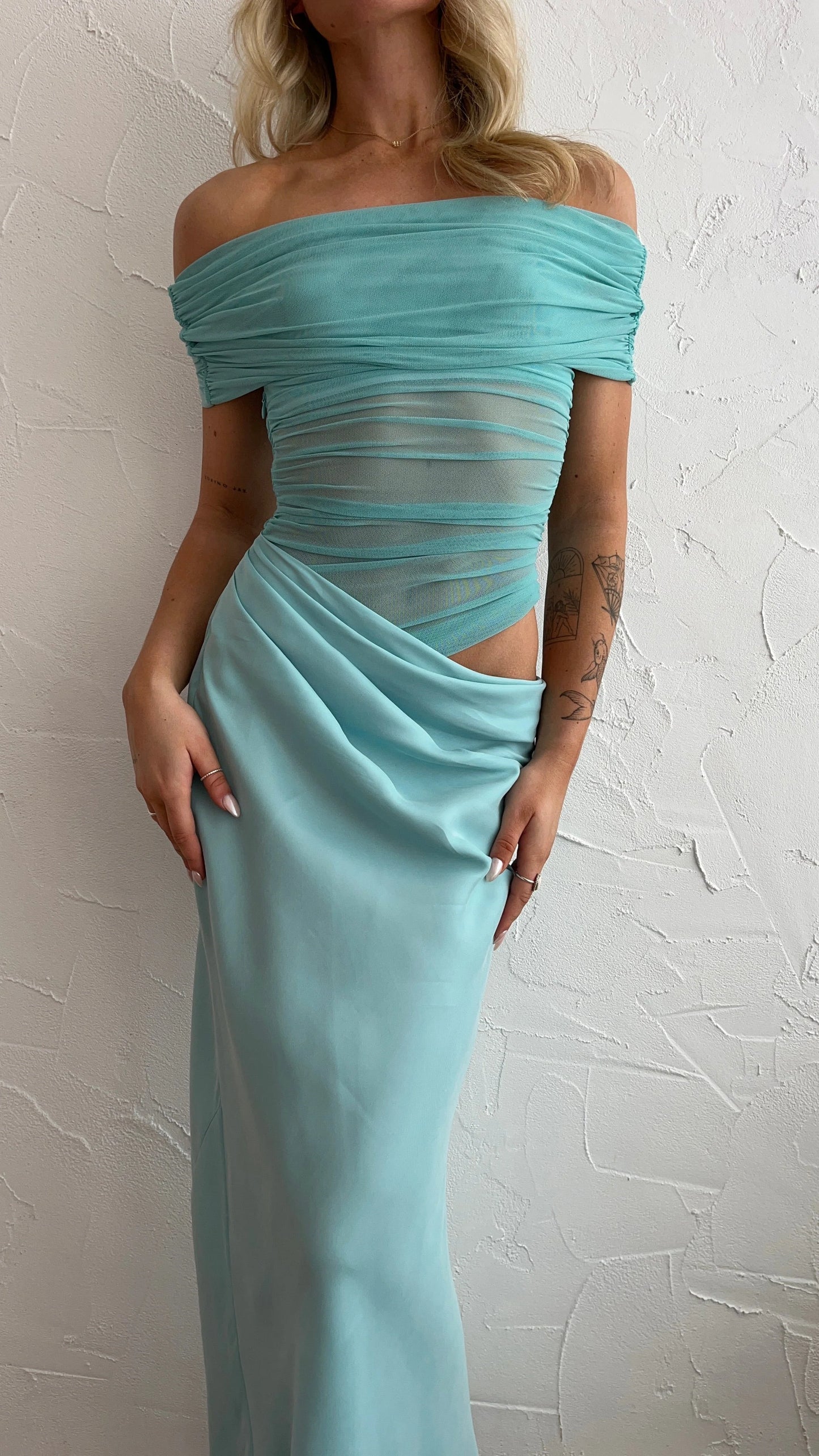 Benni Nico Off Shoulder Maxi Dress - Aquamarine