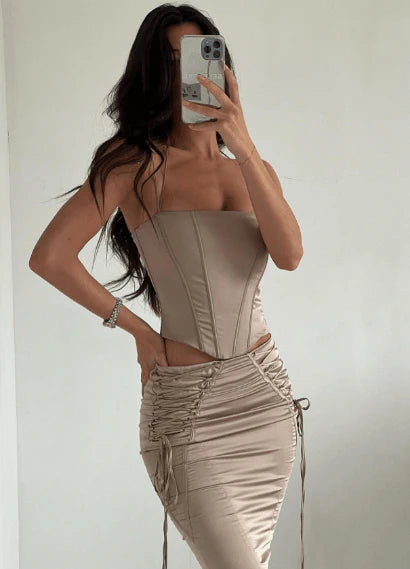House Of CB Chantelle Corset and Sidonie Midi Skirt - Latte