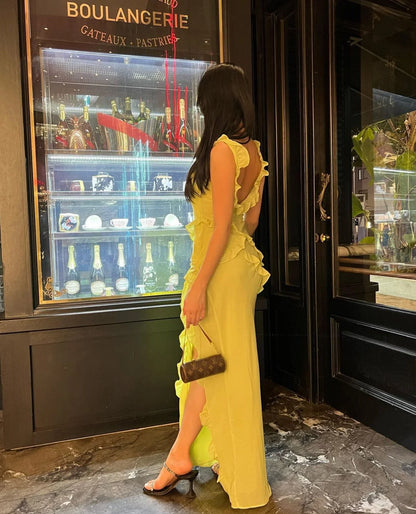 House Of CB Pixie Ruffle Maxi Dress - Lime