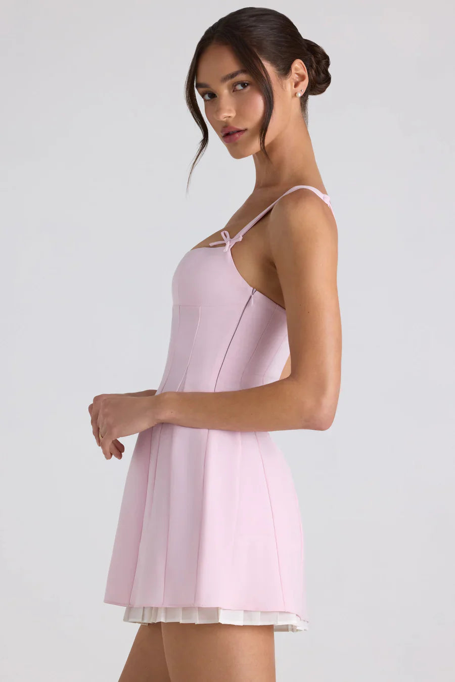 Oh Polly Cressida Bow-Detail Pleated Mini Dress - Soft Pink