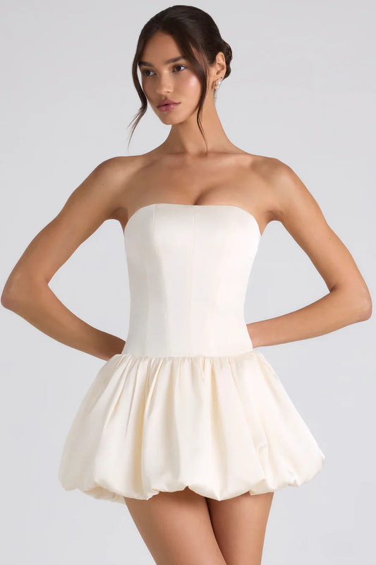 Oh Polly Fabiola Lace-Up Bubble Hem Corset Mini dress - Ivory
