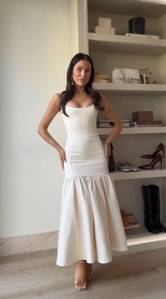 House Of CB Amore Vintage Cream Dropped Waist Midi Dress