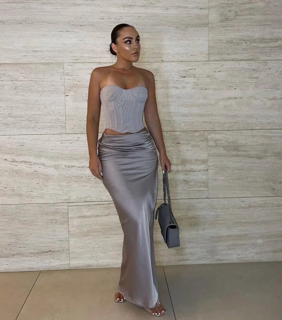 House Of CB Demi Corset Top and Jia Skirt Set - Grey