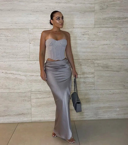 House Of CB Demi Corset Top and Jia Skirt Set - Grey